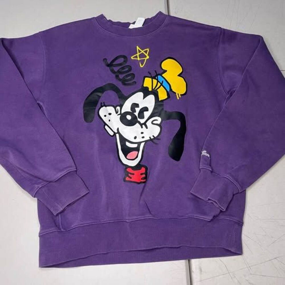 Disney 100 x H&M Trevor Andrew Goofy Sweatshirt Mens L Purple Streetwear